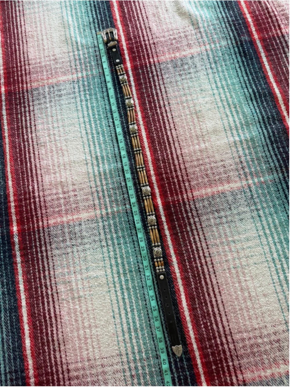 Vintage Cactus Mountain 3 Strand Beaded Black Leather Western Belt 34